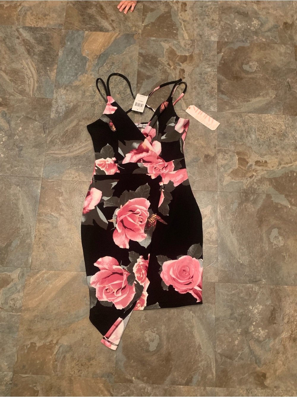 Almost famous black floral dress, size S. NWT